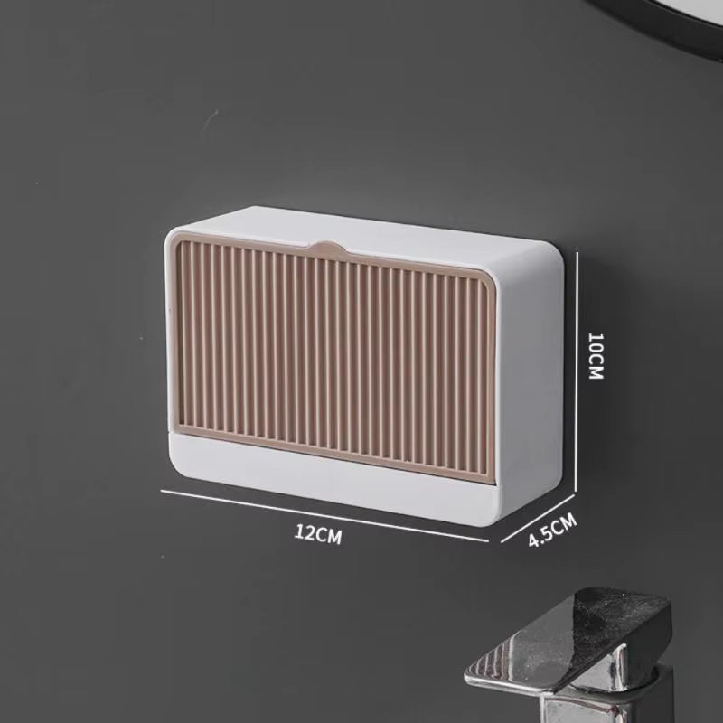 Wall Mounted Soap Holder with Flip Lid Free Punch Hanging Soap Dish Cotton Swab Storage Box Household Bathroom Accessories