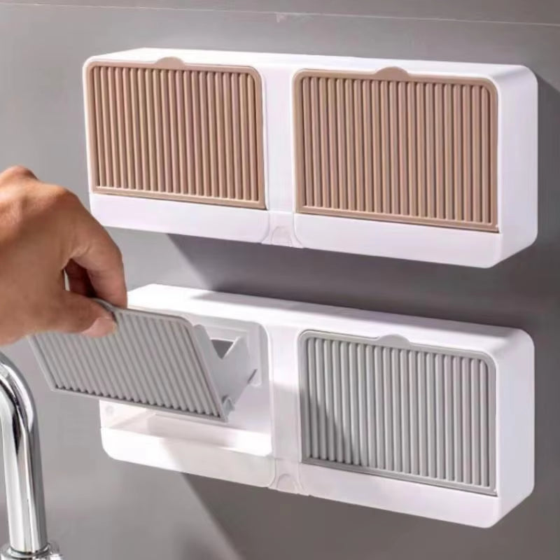 Wall Mounted Soap Holder with Flip Lid Free Punch Hanging Soap Dish Cotton Swab Storage Box Household Bathroom Accessories