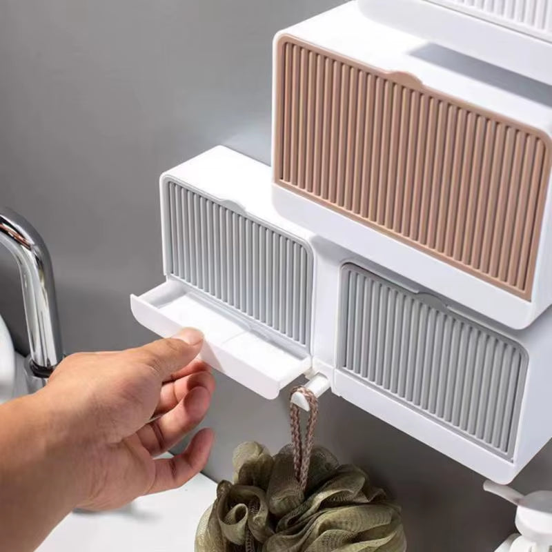 Wall Mounted Soap Holder with Flip Lid Free Punch Hanging Soap Dish Cotton Swab Storage Box Household Bathroom Accessories