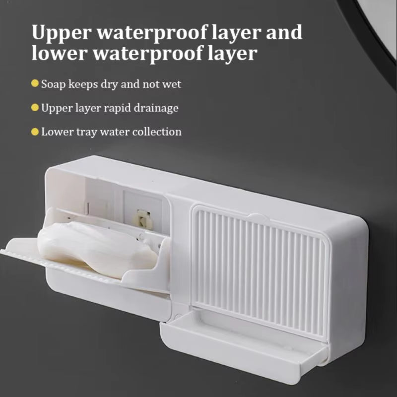Wall Mounted Soap Holder with Flip Lid Free Punch Hanging Soap Dish Cotton Swab Storage Box Household Bathroom Accessories