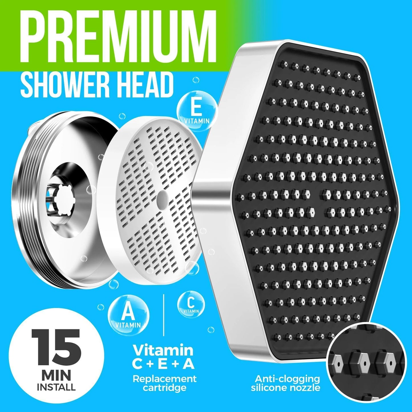 Luxury Filtered Shower Head High Pressure Rain Showerhead with Vitamin C E A
