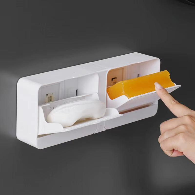 Wall Mounted Soap Holder with Flip Lid Free Punch Hanging Soap Dish Cotton Swab Storage Box Household Bathroom Accessories