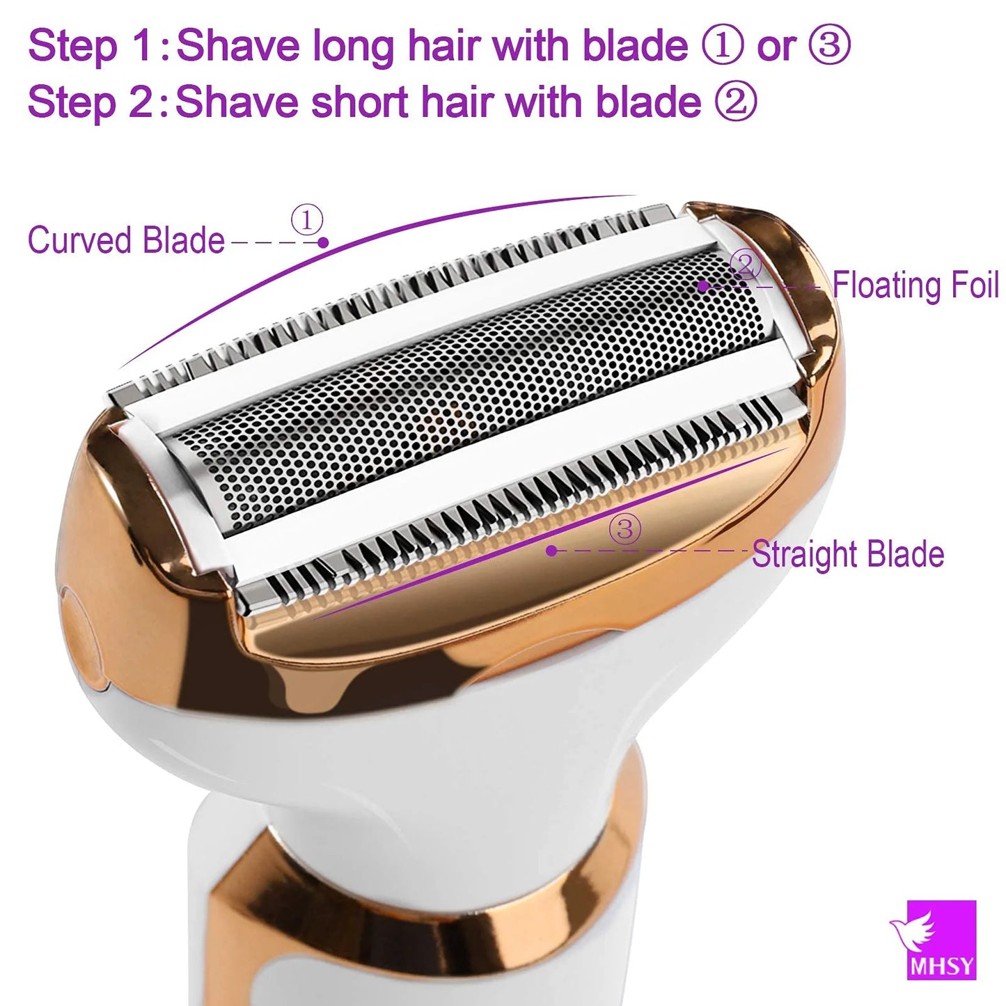 Electric Razor for Women, 4 in 1 Womens Shaver Wet & Dry Painless Electric Lady Shavers Rechargeable Bikini Trimmer with 3D Floating Foil for Pulic Hair Face Underarms Legs Eyebrow Nose