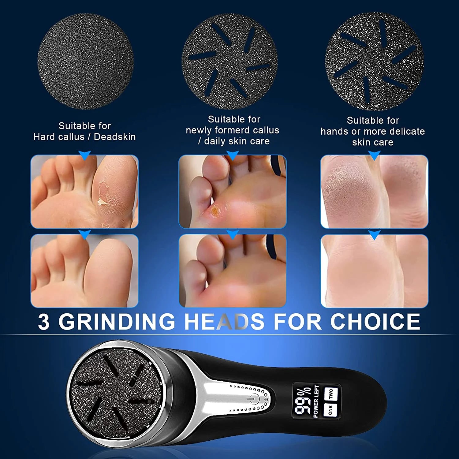 Electric Callus Remover for Feet with Vacuum, Professional Pedicure Tools Kit Callus Remover, Rechargeable Waterproof Foot File for Foot Care Deadskin Remover with 3 Heads & 2 Speed, LCD Display